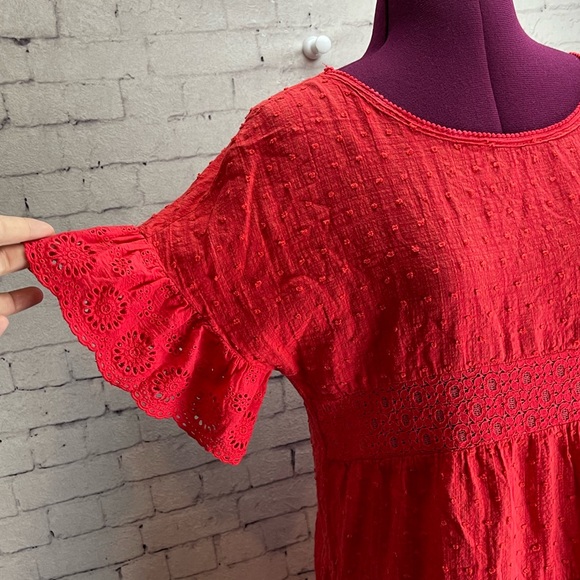 Umgee size medium red dotted Swiss tiered mini dress - Picture 2 of 6